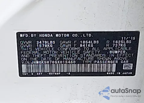 2016 Honda Fit Ex z USA, uszkodzony, nr VIN JHMGK5H76GX015450